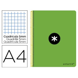 Cuaderno ANTARTIK espiral folio verde fluor. 100gr. 80h cuadrícula 4mm con margen