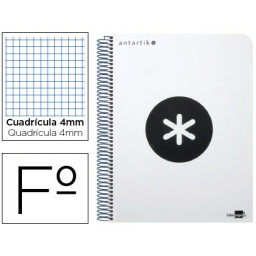 Cuaderno ANTARTIK espiral folio tapa blanca 100gr. 80h cuadrícula 4mm con margen