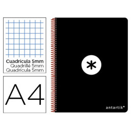 Cuaderno ANTARTIK espiral folio tapa negra 100gr. 80h cuadrícula 4mm con margen