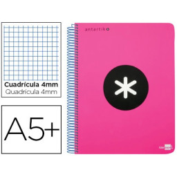 Cuaderno ANTARTIK espiral A5 tapa rosa fluor. 100gr. 80h cuadrícula 4mm con margen