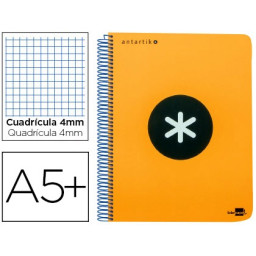 Cuaderno ANTARTIK espiral A5 tapa naranja fluor 100gr. 80h cuadrícula 4mm con margen