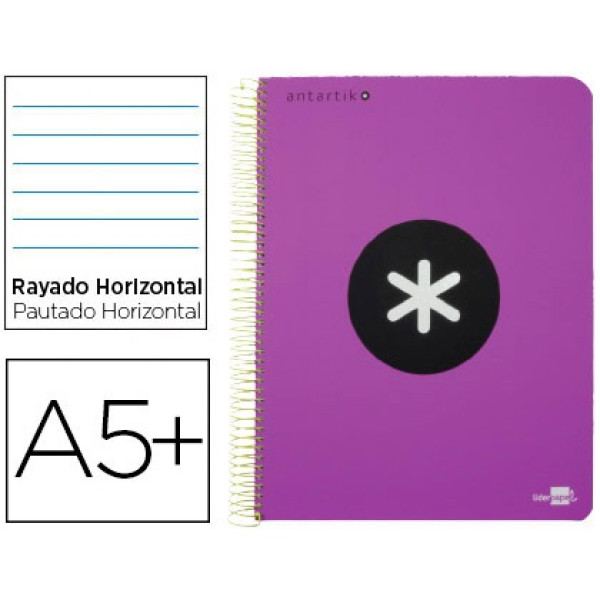 Cuaderno ANTARTIK espiral A5 tapa violeta 100gr. 80h rayado horizontal con margen