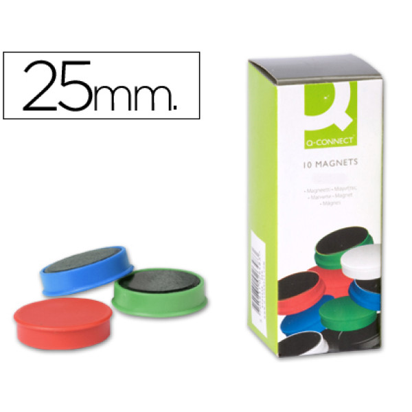 (10) Imanes Q-CONNECT sujeción pizarras magnética diámetro 25mm. Colores surtidos