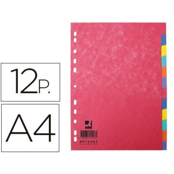 Separador Q-CONNECT cartulina brillo DIN A4 Juego de 12, 225 g/m Separador Q-CONNECT cartulina brillo DIN A4 Juego de 12, 225 g/m