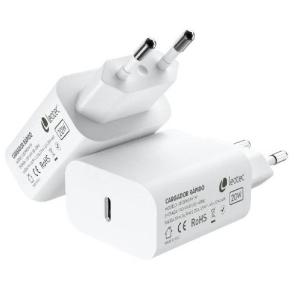 Cargador corriente LEOTEC USB-C blanco carga rápida 20W con tecnología PowerDelivery 3.0 Cargador corriente LEOTEC USB-C blanco carga rápida 20W con tecnología PowerDelivery 3.0