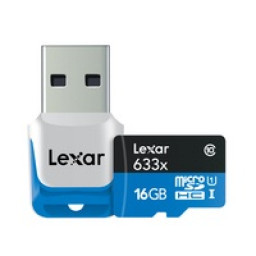 LEXAR microSD-HC Mobile: 16GB Class 10 UHS-I *** 633x, Lect.95MB/s  Escr.10MB/s +adaptador USB