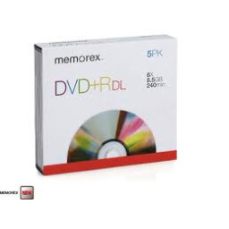 (5) DVD+R DL MEMOREX 8,5GB 8x Dual Layer * Doble capa, JEWEL FJC *