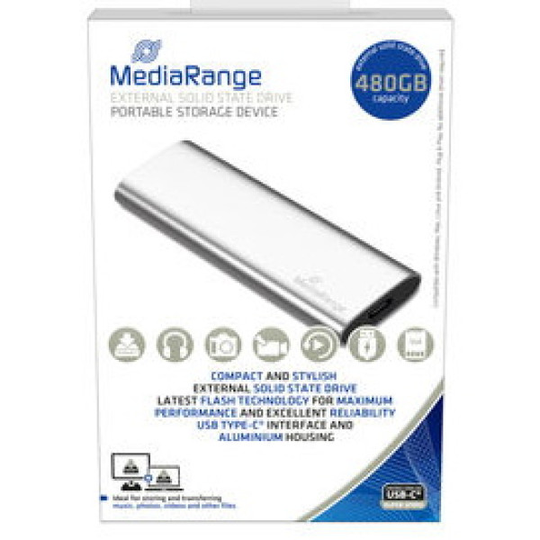 SSD externo MEDIARANGE 480GB - USB Type-C  USB 3.2, M.2 SATA, compatible USB-A y USB-C