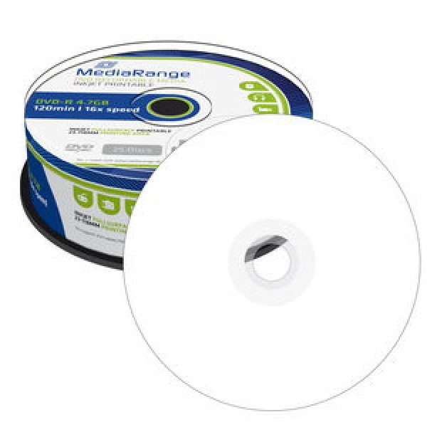 (T25) DVD-R MEDIARANGE 4,7GB imprimible inkjet printable Full Face, 16x  (tarrina-25)