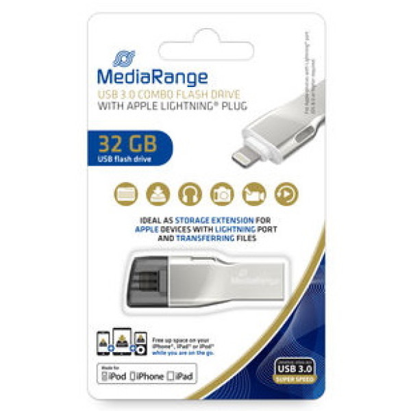 Memoria USB OTG MEDIARANGE combo 32GB con Apple Lightning -2 conector - transf.móvil-ordenador iOS