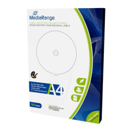 MEDIARANGE etiquetas para CD/DVD 15-118mm 50A4 x 2etiq/hoja (diam.15-118mm) blanco mate