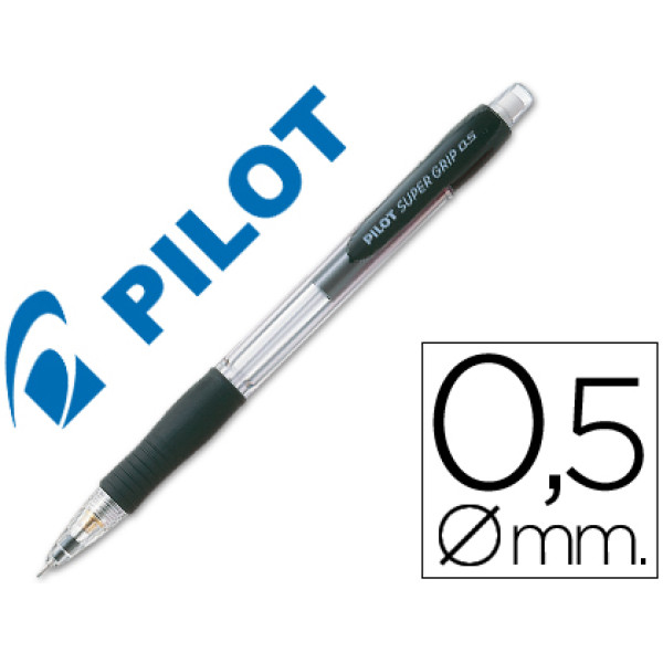 Portaminas PILOT Super grip negro (H-185-SL) 0,5mm. Mechanical pencil. Confortable rubber grip.