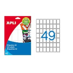 Etiq.APLI A5 cantos romos 19x27mm 735un. 15h fondo blanco inkjet/laser/manual