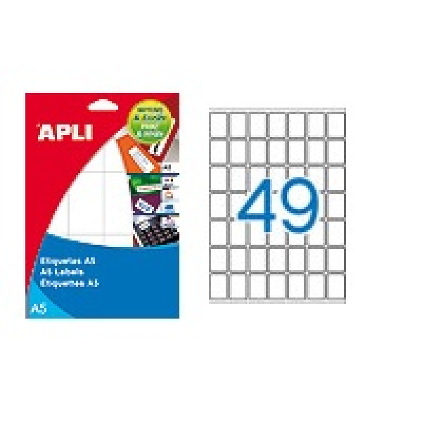 Etiq.APLI A5 cantos romos 19x27mm 735un. 15h fondo blanco inkjet/laser/manual