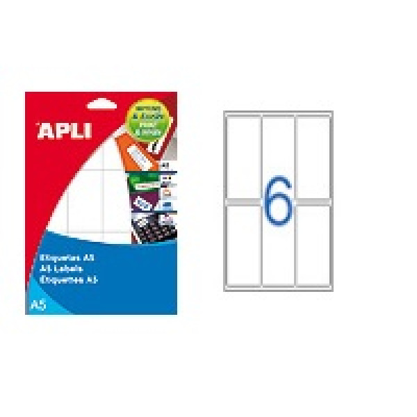 Etiq.APLI A5 cantos romos 49x100mm 102un. 15h fondo blanco inkjet/laser/manual