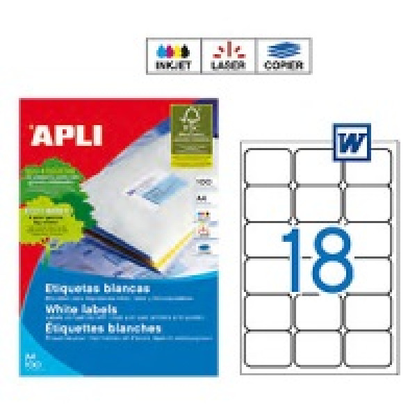 Etiq.APLI 63,5x38,1 poliv.cantos romos 25A4 450u.*