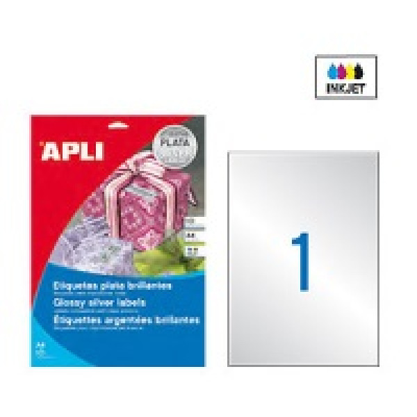 Etiq.APLI poliéster plata 210 x297 ** 20x1 inkjet