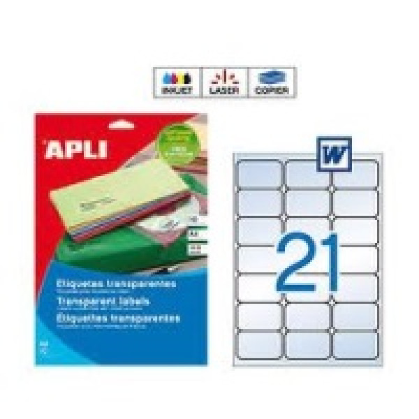 Etiq.APLI poliéster transp.63,5x38,1 210u.10A4 inkjet