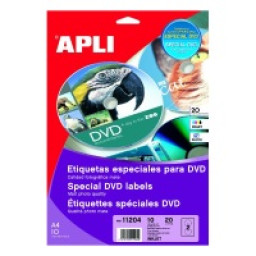 Etiq.APLI DVD 10A4 blanco mate 20u. poliést.fotog.alta temper