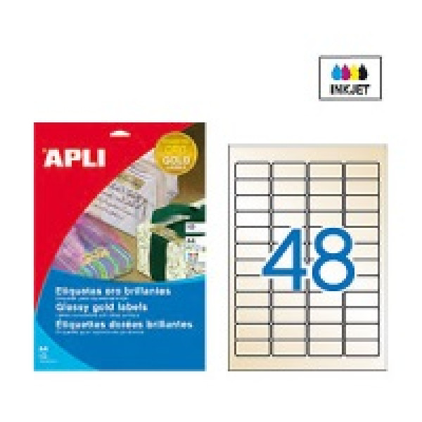 Etiq.APLI poliéster oro 457 x212 ** c.romo inkjet 10A4 480u