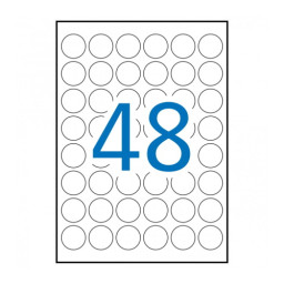 Etiq.APLI blancas circulares diám.30mm poliv.25A4 1200u adhesivo permanente
