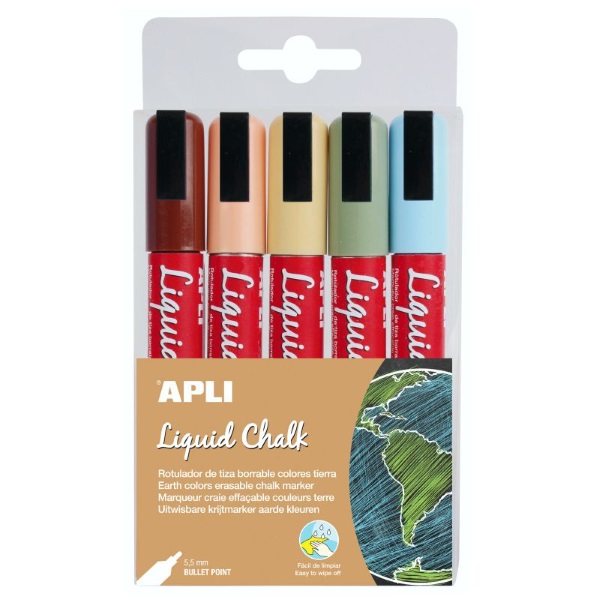 (5) Liquid Chalk APLI punta redonda 5,5mm c.tierra rotulador de tiza líquida (5 colores tierra) (5) Liquid Chalk APLI punta redonda 5,5mm c.tierra rotulador de tiza líquida (5 colores tierra)