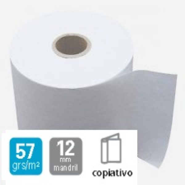Rollo papel autocopiativo 76,5x65x12mm 75g. ancho x diámetro x mandril