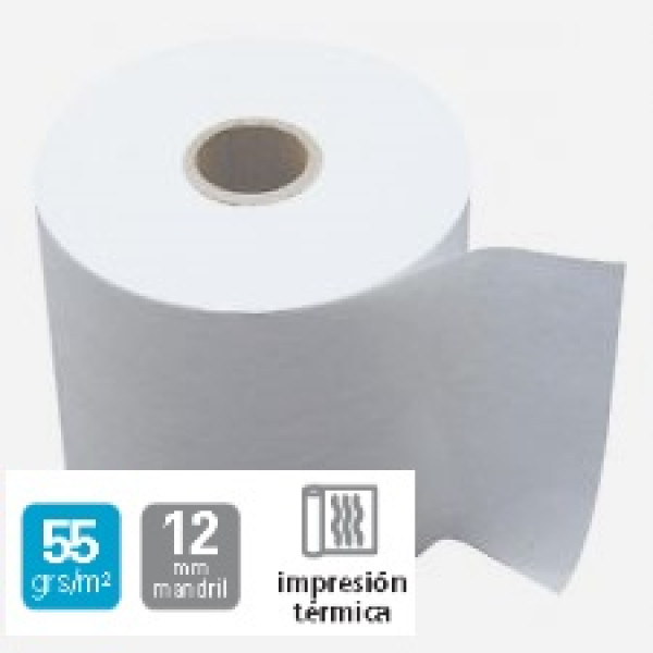 Rollo papel térmico 110x40x12mm 55g. ancho x diámetro x mandril