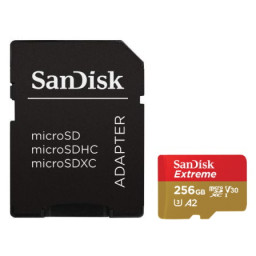 Tarjeta SDHC SANDISK Extreme 256GB A2 UHS-I U3, Class V30  170MB/s + adaptador SD