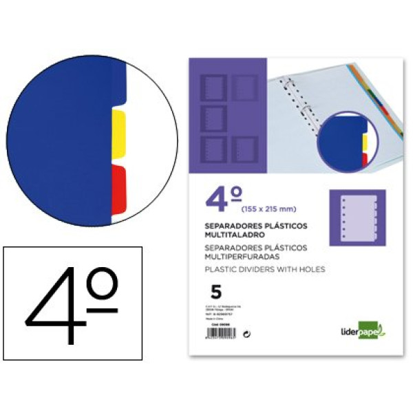 Separador LIDERPAPEL 4º 11 taladros 5 separadores Separador LIDERPAPEL 4º 11 taladros 5 separadores