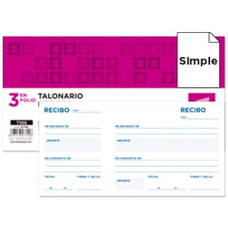 Talonario LIDERPAPEL Recibos Tres en Folio apaisados