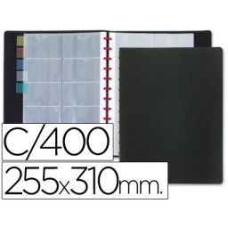 Tarjetero LIDERPAPEL anillas DIN A4 20 fundas 400 tarjetas