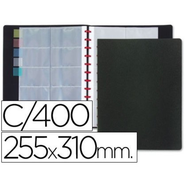 Tarjetero LIDERPAPEL anillas DIN A4 20 fundas 400 tarjetas