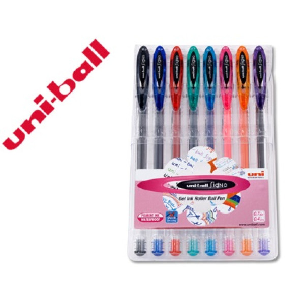 (8) Bolígrafo UNI-BALL gel Signo 0.7mm colores Estuche Basico