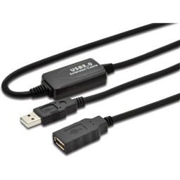 Cable USB 2.0 tipo A Macho - Tipo A Hembra 10 mts. Negro 480MB/s con repetidor Activo