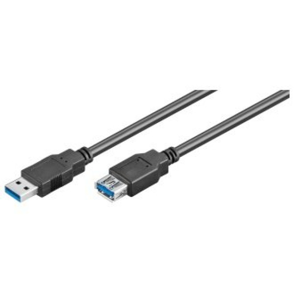 Cable USB 3.0 tipo A Macho - Tipo A Hembra 2 mts. Negro SuperSpeed 5Gbit/s  cable prolongación USB