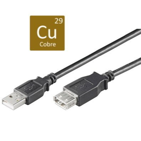 Cable USB 2.0 tipo A Macho - Tipo A Hembra 3m. MicroConnect, negro, prolongador, quality CU cobre