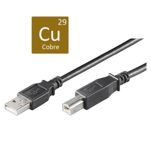 Cable USB 2.0 tipo A Macho - Tipo B Macho 5m. MicroConnect negro, PC-periférico quality CU cobre