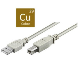 Cable USB 2.0 tipo A Macho - Tipo B Macho 5m. MicroConnect, gris, PC-periférico quality CU cobre