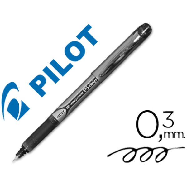 Rotulador punta aguja PILOT V-5 grip 0,5 mm negro punta 0,3mm. Roller ball pen.