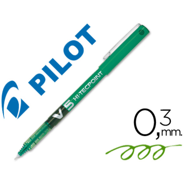 Rotulador punta aguja PILOT V-5 0,5 mm verde punta 0,3mm. Roller ball pen. (BX-V5)