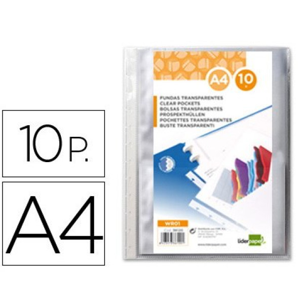 (10) Fundas de recambio LIDERPAPEL para carpetas con fundas intercambiables, bordes transparentes