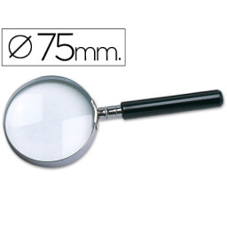 Lupa de cristal LIDERPAPEL W-104 diámetro 75mm aro metálico, mango negro