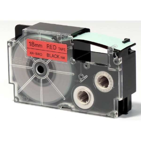 Cinta CASIO KL120 KL130 KL200 KL300 18mm x 8mts negro sobre rojo (XR-18RD)