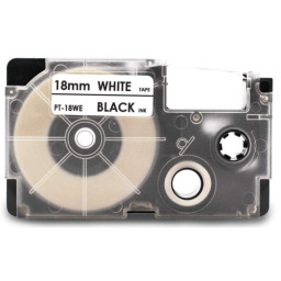 Cinta comp. para CASIO KL120 KL130 KL200 KL300 18mm x 8mts negro sobre blanco (PT-18WE)