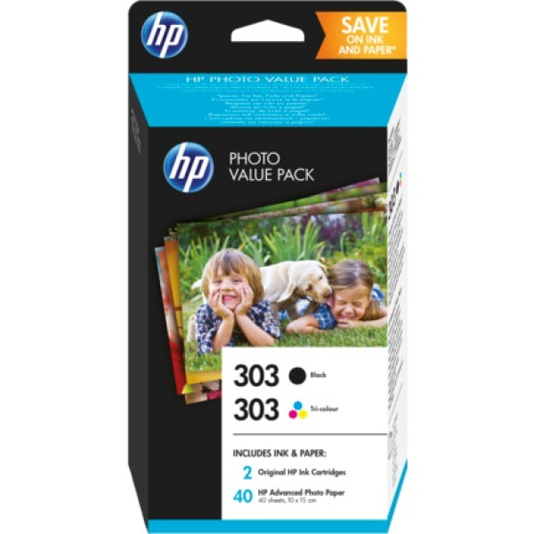 C.t.HP #303 negro + #303 color +40h 10x15cm  - Photo Value pack