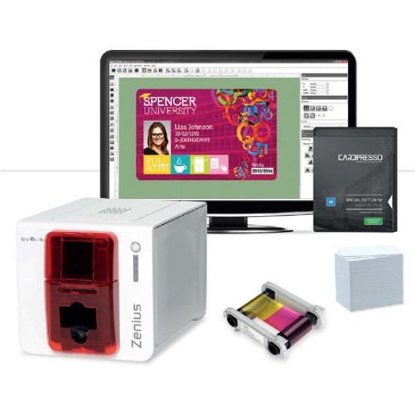 Impr.tarj.ID EVOLIS Zenius Go Pack Impr.+ribbon YMCKO+100tarj.PVC+SoftwareXS